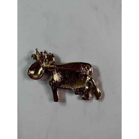 Cow W/ Flower & Heart Pin/Brooch. Black, White, Red. Size 2" x 1 1/2". - Picture 6 of 6